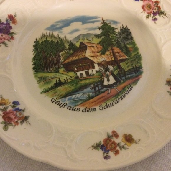 Bauscher Weiden Bavaria Germany Hugo Schmidt Koblenz plate landscape Roses vtg - Picture 5 of 7